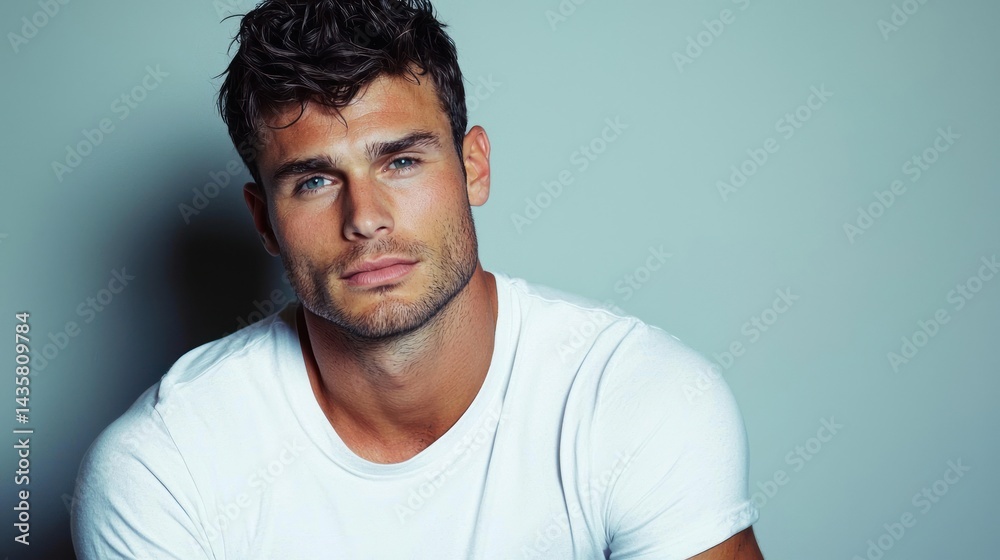 Fototapeta premium Studio Portrait of a Man in a White T-shirt