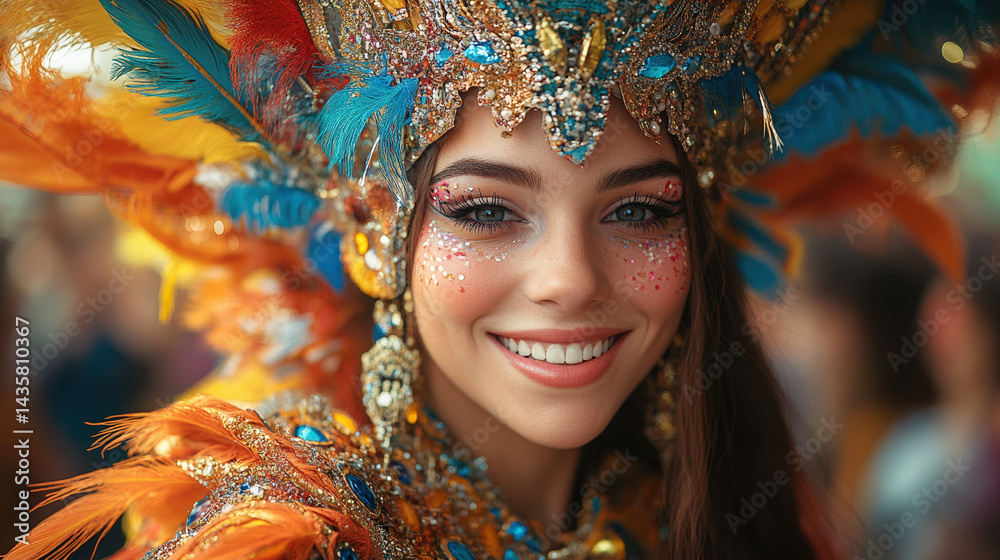 Smiling woman in vibrant carnival costume Smiling woman in vibrant carnival costume