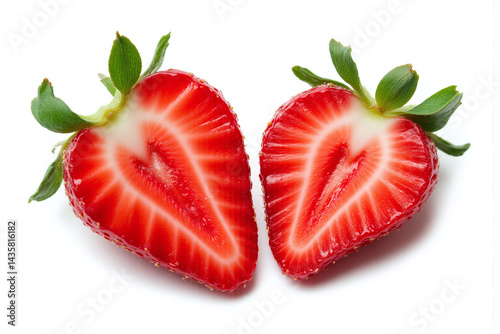 strawberry with a slice cut in half on a white background