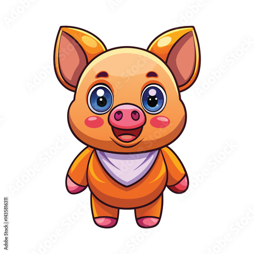 Cheerful orange pig wearing a bib