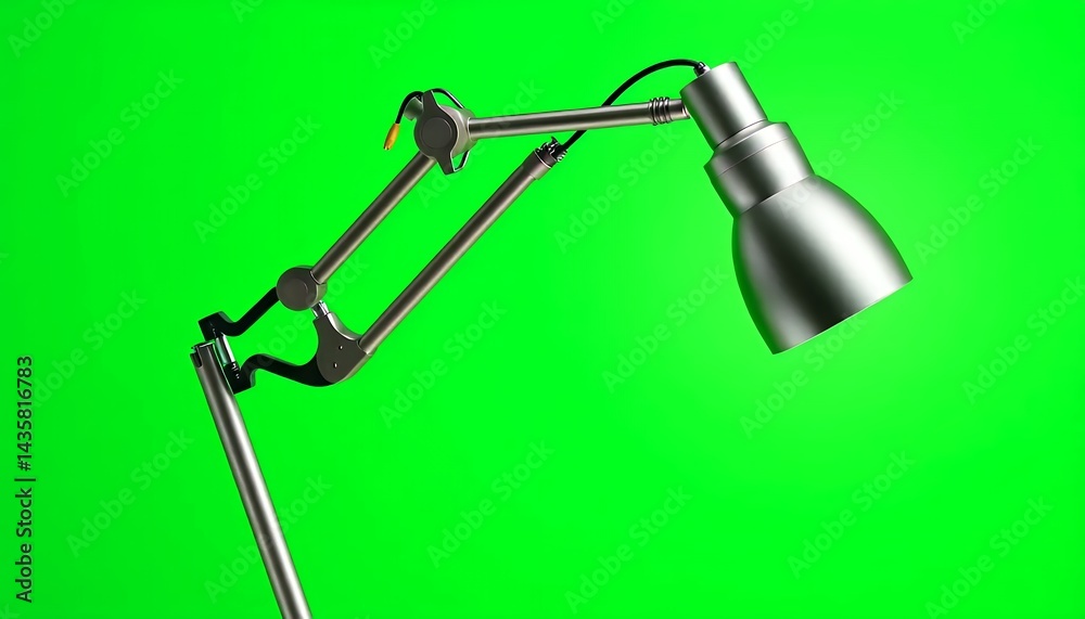 Silver Adjustable Desk Lamp Isolated on Green Screen Background Perfect for Mockups and Promotions in a Studio Setting with Clean and Clear Backdrop Ideal for Ads and Realistic Presentation Silver Adjustable Desk Lamp Isolated on Green Screen Background Perfect for Mockups and Promotions in a Studio Setting with Clean and Clear Backdrop Ideal for Ads and Realistic Presentation