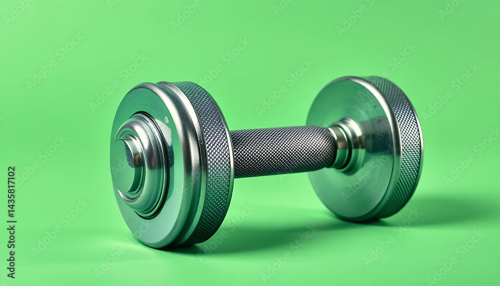 Silver Dumbbell Isolated On Green Screen Background For Fitness Advertisement And Product Mockup Clean Studio Shot Silver Dumbbell Isolated On Green Screen Background For Fitness Advertisement And Product Mockup Clean Studio Shot