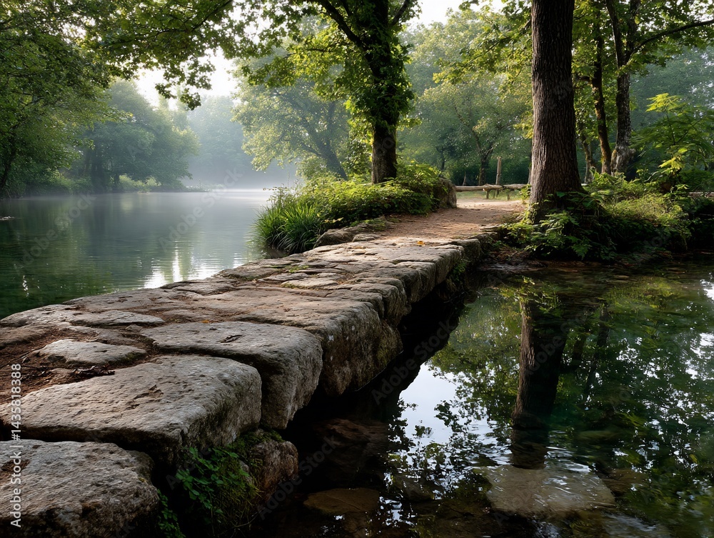 Obraz premium Serene Stone Bridge Tranquil River Reflections