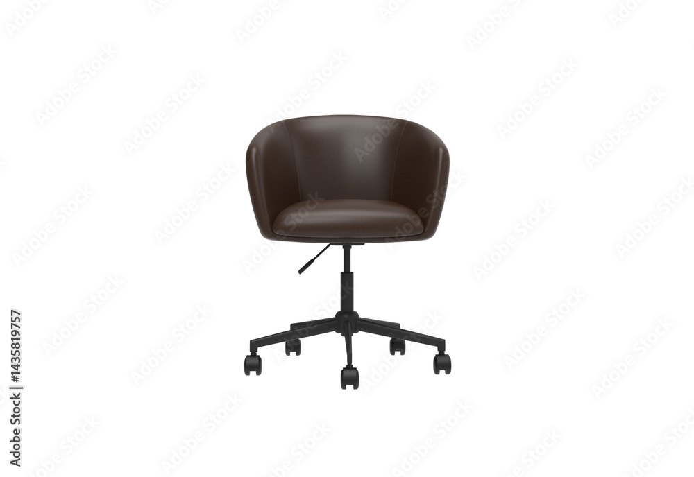 Fototapeta premium leather chair with wheels front view without shadow 3d render