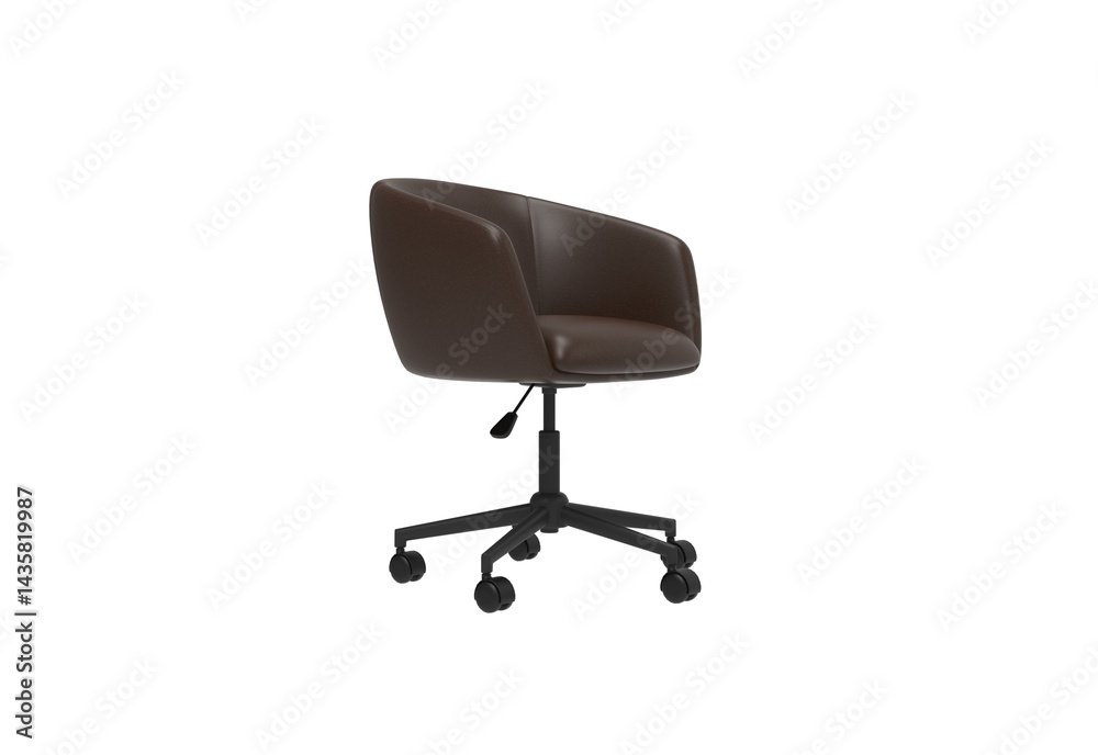 Fototapeta premium leather chair with wheels angle view without shadow 3d render