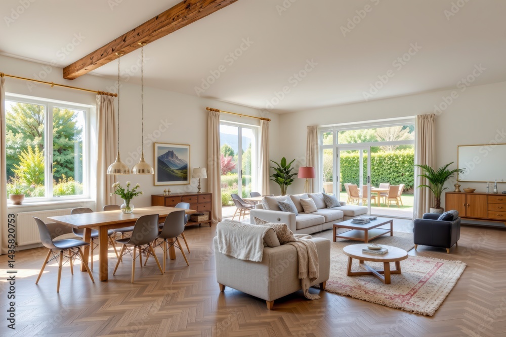 Fototapeta premium Modern Bright Living Room with Cozy Furniture and Natural Light in Contemporary Design