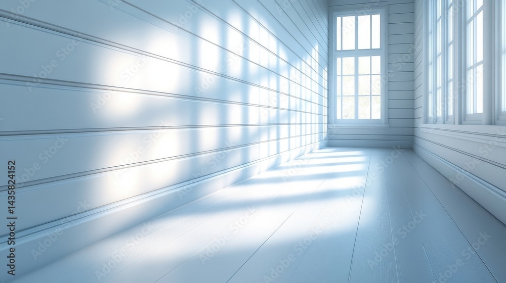 Fototapeta premium Modern Bright Interior Room With Sunlight Through Windows and Clean White Design
