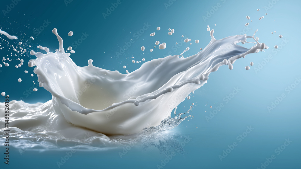Dynamic milk splash frozen in time with intricate droplets and arcs