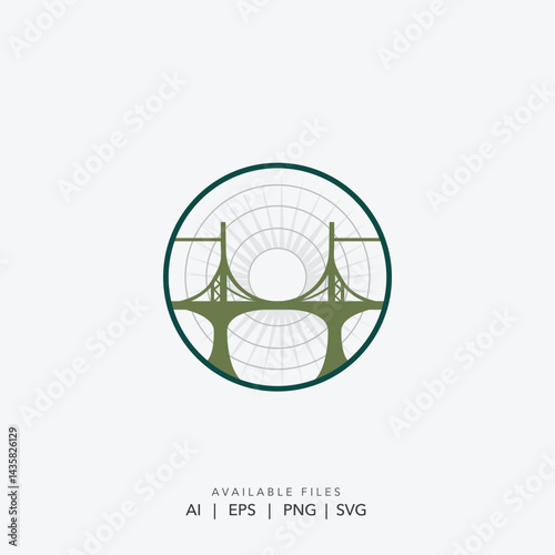 Modern Global Bridge in Circle Grid    Abstract Geometric Bridge Symbolizing Network and Stability 