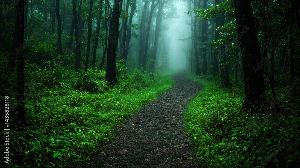 Obraz premium Misty forest path leading into the unknown