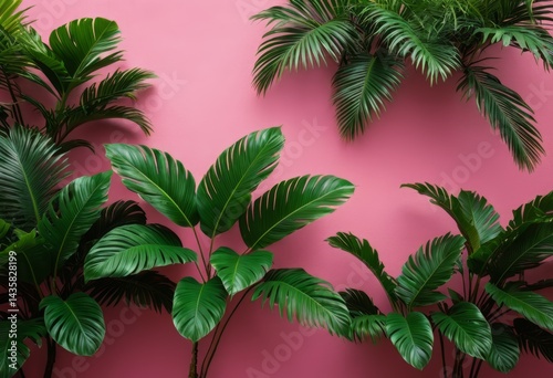 The pink room has many different types of plants
