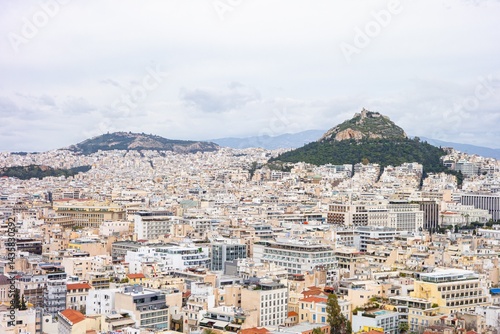 Obraz na płótnie Cityscape of Athens city in Greece with Lycabettus and Tourkobounia Hill w salonie