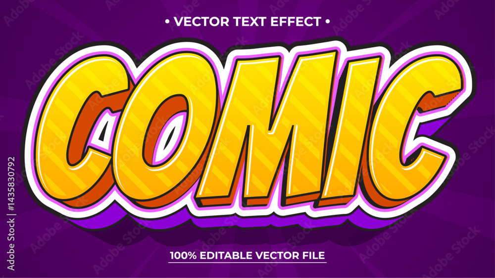 3D fun yellow purple text effect Outlined Comic graphic style on abstract purple background