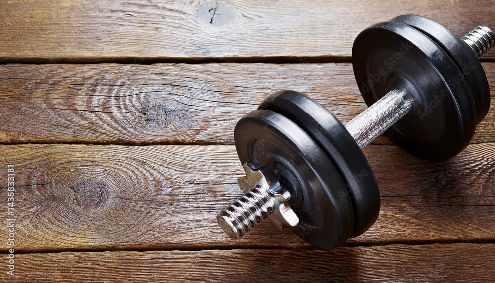 sport equipment; dumbbells on wooden background sport equipment; dumbbells on wooden background