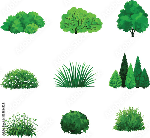 sat of the tree icon set forest victor design with white background.