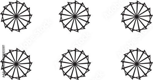 Vector black umbrellas, a navigation symbol pointing north with a compass rose design