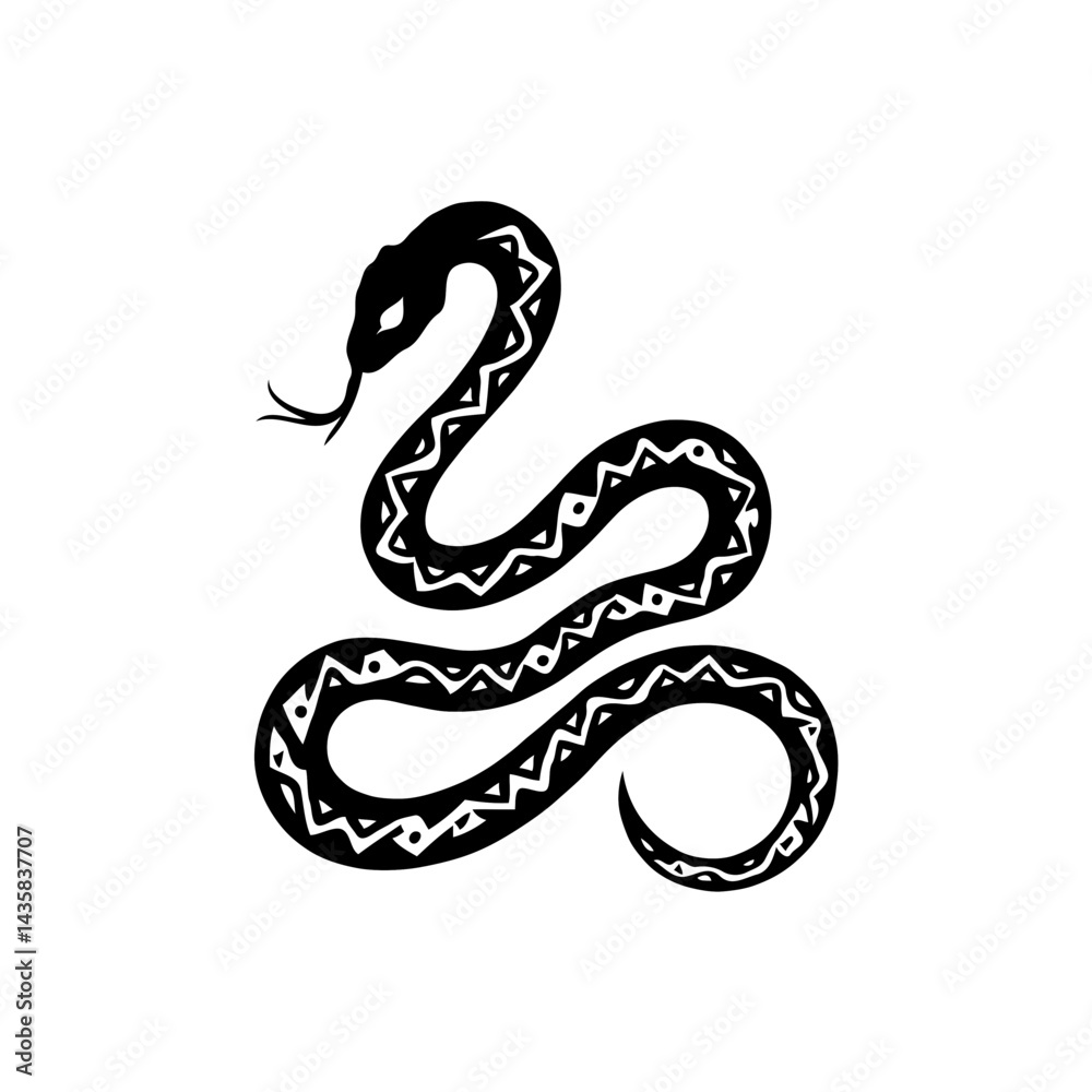 Obraz premium Elegant Black and White Silhouette of a Coiled Snake in Simple Minimalist Design, Monochrome Aesthetic