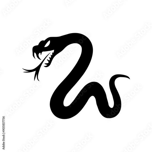 Ominous Black and White Vector Illustration of a Creepy Snake Silhouette, Featuring Dramatic Lighting and Menacing Slithering Reptilian Form with a Dangerous, Eerie Presence