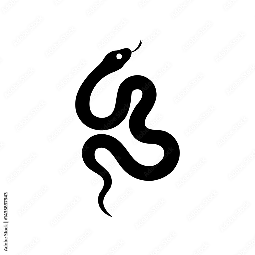 Fototapeta premium Stylized Black Snake in Abstract Minimalist Art, Featuring Geometric Shapes and Simple Vector Design with a Modern Aesthetic