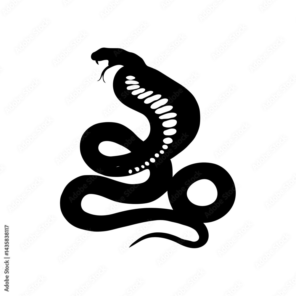 Fototapeta premium The Coiled Serpent: A Hyperrealistic and Intricate Black Silhouette of a Snake, Captured in Detailed Illustration with Stark Contrast, Dark and Moody Tones, and Minimalist Design