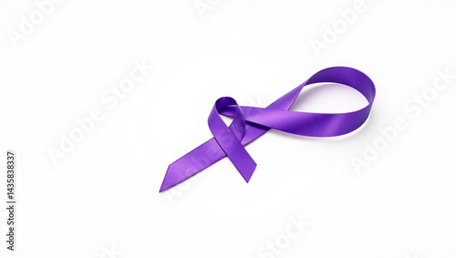 A single purple ribbon lying on a white surface symbolizing awareness and support for a cause created with generated ai