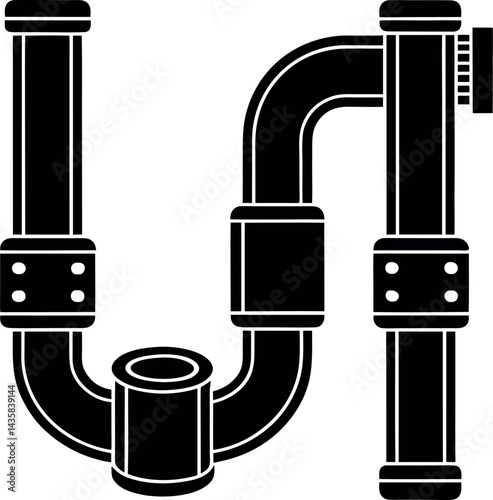 Sink Drain Pipes Silhouette in Black | Plumbing and Home Maintenance Vector