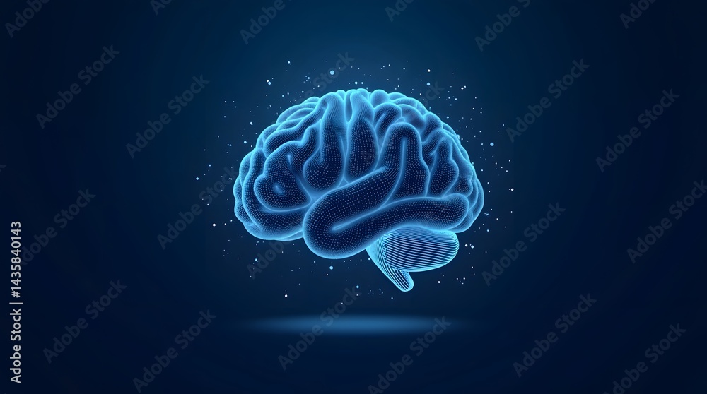 Detailed human brain illustration for educational and scientific purposes. Highlighting brain anatomy and functions.