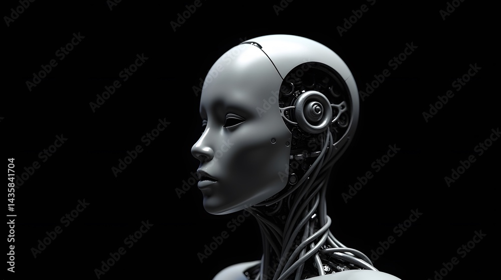 Futuristic robot woman. Ideal for tech, AI, and innovation themes.