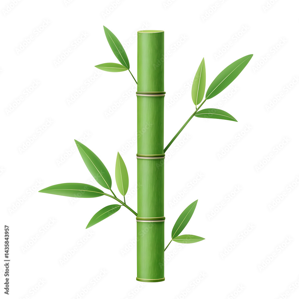 Fototapeta premium 3D Icon, Minimalistic green bamboo, isolated on a transparent background