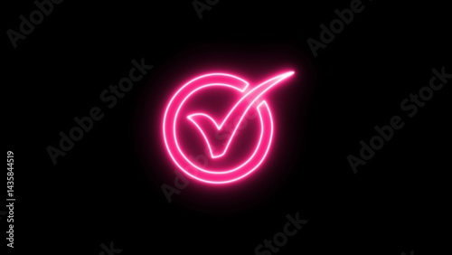 Glowing neon Tick mark icon isolated illustration. neon approve icon. Neon successful symbol, check mark, tick mark.