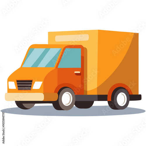 Orange delivery truck cartoon side view
