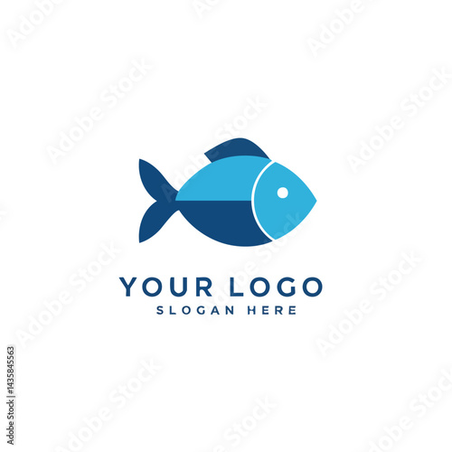 Simple fish logo design template blue two tone icon symbol vector illustration isolated seafood fishing brand graphic.
