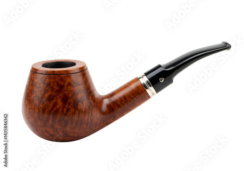 Smoking pipe with brown wood and mouthpiece on isolated studio shot close up view