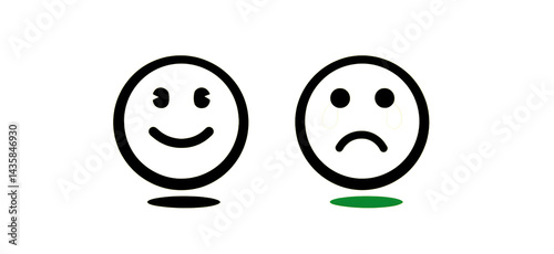 Emotions represented by smiley and sad faces.