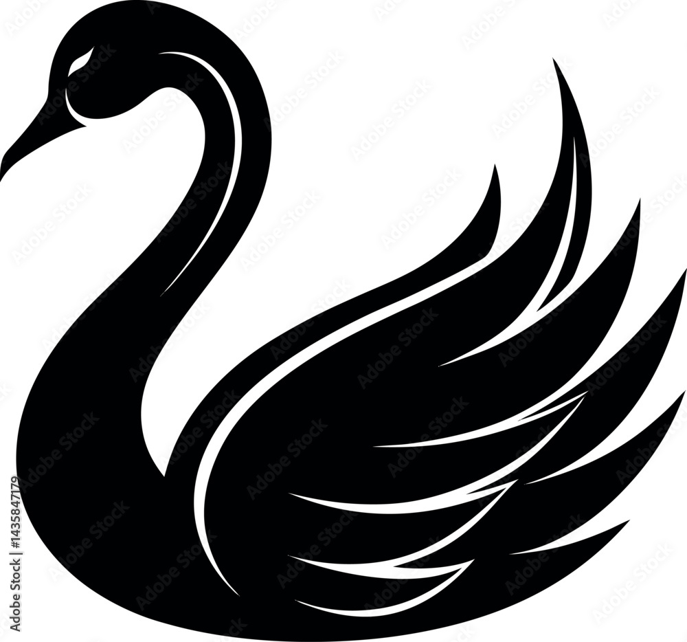 Fototapeta premium Swan Logo Vector Silhouette in Black