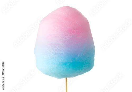 Cotton candy with pink and blue gradient on a stick, isolated treat confection