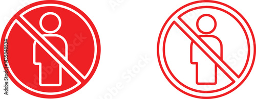 Red circular signs, prohibition symbols, no entry icons, stick figure silhouettes, white and red contrast, warning signage, geometric shapes,
