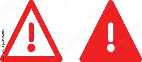 Red warning signs, exclamation points, triangular shape, circular shape, hazard symbols, alert icons, danger indicators, minimalist design,