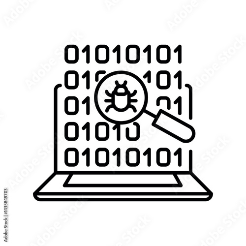 bug detection black line icon for digital and print projects.