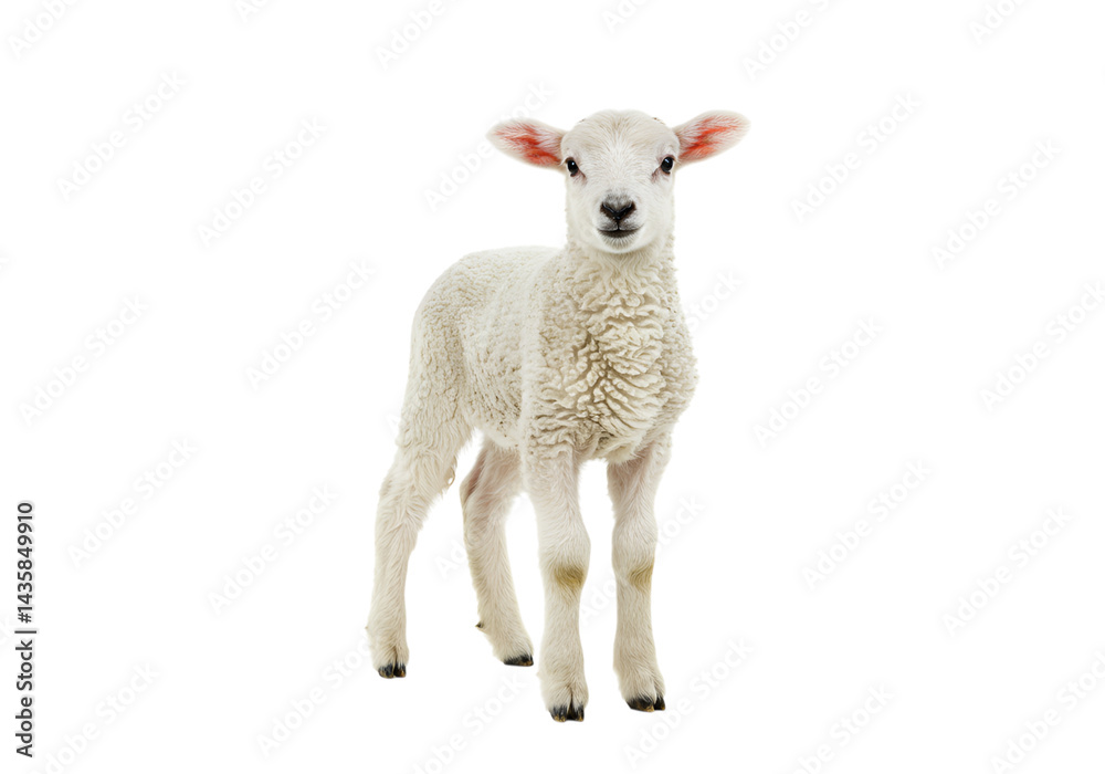 Fototapeta premium Isolated lamb standing looking forward on a plain background for design use