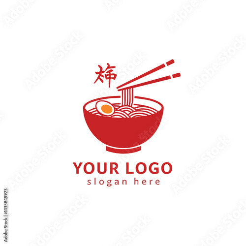 Ramen logo design template red noodle bowl icon chopsticks japanese character illustration isolated asian food restaurant brand.

