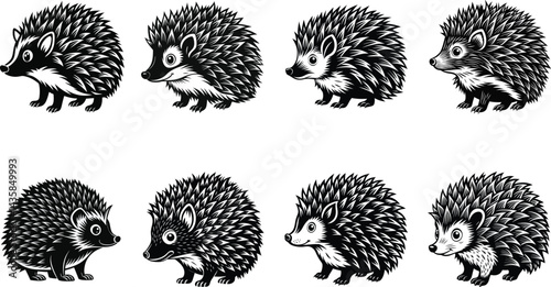 Adorable Hedgehogs Collection Black and White Vector Images