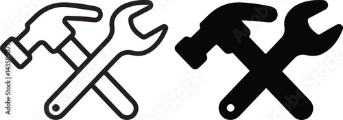  crossed hammer and wrench, repair tools, maintenance symbol, silhouette design, minimalist graphics, construction emblem, mechanical service