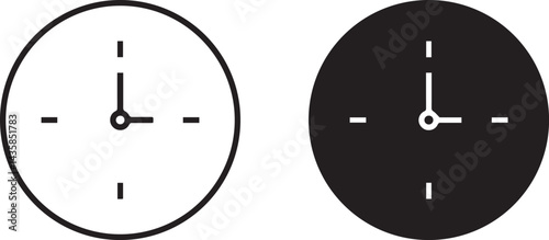 Minimalist clock faces, simple design, 3 o'clock, geometric shapes, clean lines, monochrome, circular,, timekeeping, abstract, iconic, graphic design, vector style
