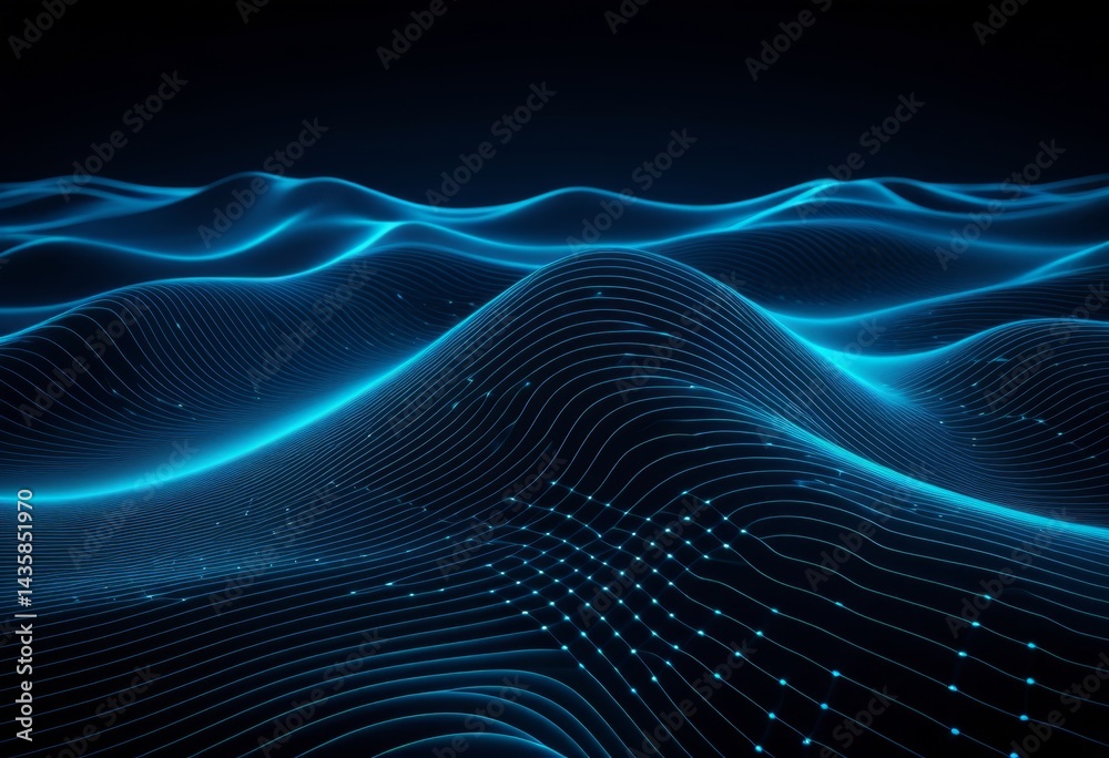 Close-up of a wave of blue lines on a black background Close-up of a wave of blue lines on a black background