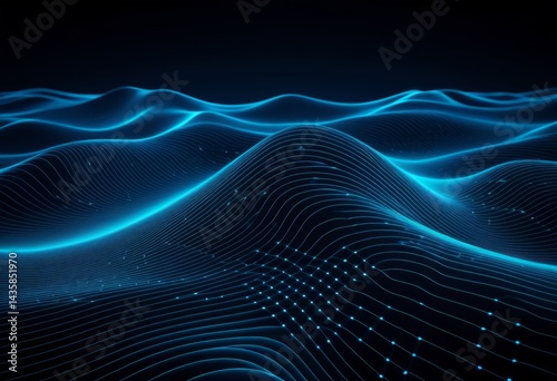 Close-up of a wave of blue lines on a black background