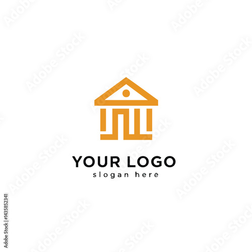 Abstract building logo design template orange line art pillar structure icon symbol vector illustration isolated company brand.
