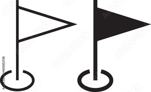 Minimalist geometric flags ,graphic illustration style, vector art, iconic symbols, directional markers, monochrome palette, negative space