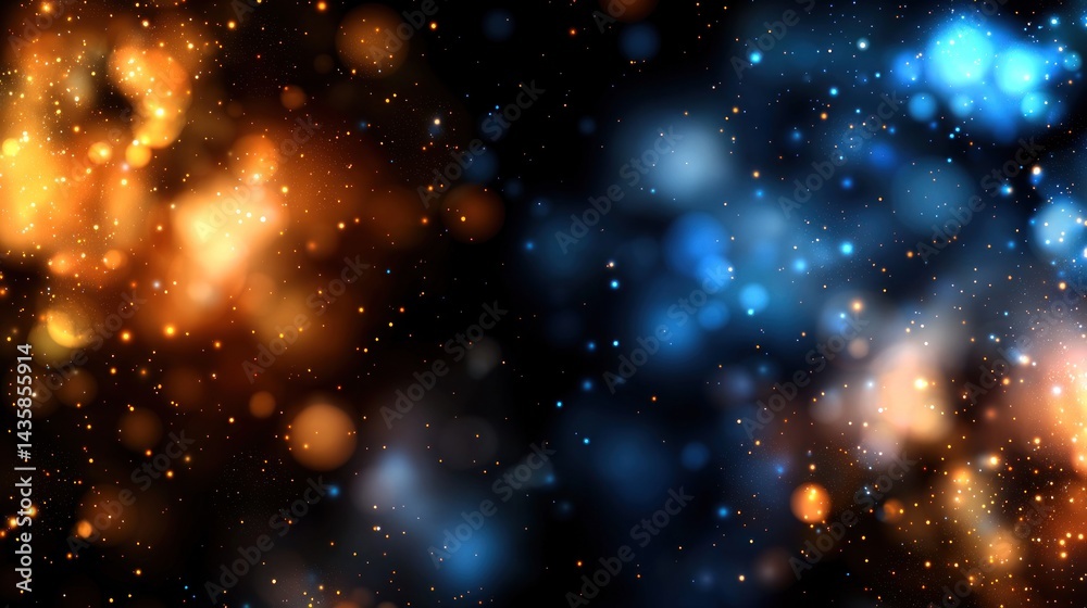 Abstract digital glowing particles, orange and blue, blurred background Abstract digital glowing particles, orange and blue, blurred background