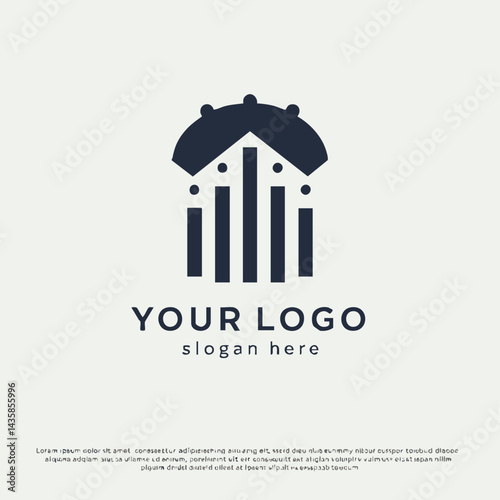 Abstract logo icon pillar building shape gear roof symbol template design for law finance government illustration.
